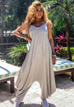 Women's Spring/Summer Fashion Solid Color Strap Casual Loose Jumpsuit