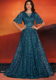 Women Sequin Elegant Square Neck Short Sleeve Party Evening Dress