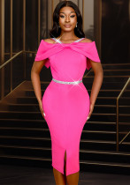 Women Sequin Slit Off Shoulder Beaded Bodycon Formal Party Dress