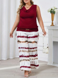 Plus Size Women Elegant V-Neck Sleeveless Top and Straight Pants Casual Two-Piece Set