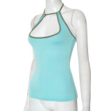 Women's Summer Contrast Color Halter Neck Hollow Low Back Casual Vest Top