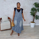 Women Retro Denim Strap Dress