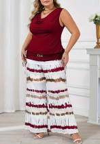 Plus Size Women Elegant V-Neck Sleeveless Top and Straight Pants Casual Two-Piece Set