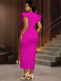 Women V-Neck Ruffle Slit Formal Party dress