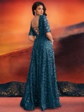 Women Sequin Elegant Square Neck Short Sleeve Party Evening Dress
