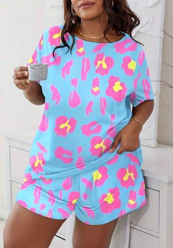 Fashion Plus Size Women's Print Short Sleeve Pajama Set