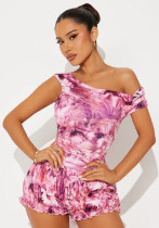 Women Print Top and Shorts Two-Piece Set