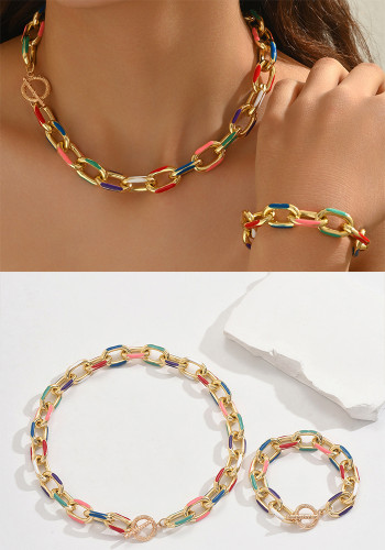 Women Clavicle Chain Mixed Color Chain Metal Necklace