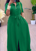 Women Lace Career Shirt Collar 7-point Sleeve Maxi Dress