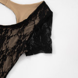 Women Spring and Summer Lace Patchwork Square Neck Hollow Jumpsuit