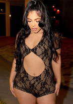 Women Spring and Summer Lace Patchwork Square Neck Hollow Jumpsuit