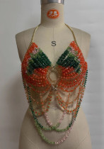 Women Bcakless Halter Neck Sexy Beaded Bra Body Chain