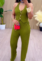 Women Halter Neck Casual Sleeveless Top and Pants Two-piece Set