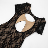 Women Spring and Summer Lace Patchwork Square Neck Hollow Jumpsuit