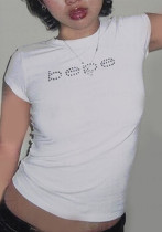 Summer Letter Bead Slim Fashion Street Round Neck Women's Crop Top