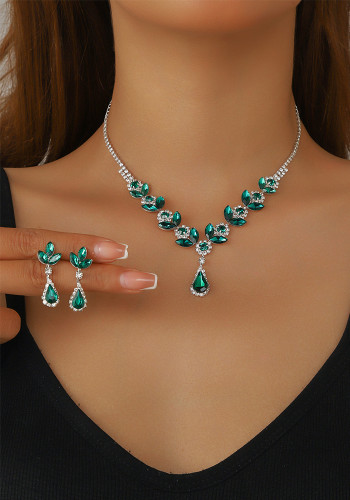 Luxury Rhinestone Necklace Earrings Set Women's Accessories