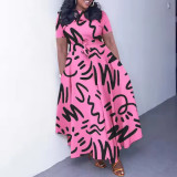 Women African Round Neck Printed Short Sleeve Dress