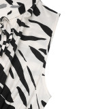 Women Elegant V-Neck Sleeveless Zebra Print Dress