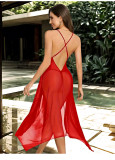 Mesh V-Neck A-Line Sleeveless Irregular Night Dress