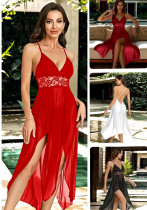 Mesh V-Neck A-Line Sleeveless Irregular Night Dress