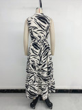 Women Elegant V-Neck Sleeveless Zebra Print Dress
