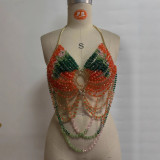 Women Bcakless Halter Neck Sexy Beaded Bra Body Chain