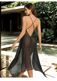 Mesh V-Neck A-Line Sleeveless Irregular Night Dress