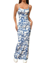 Sexy Fashionable Summer Sleeveless Strap Printed Long Dress