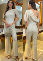 Women Chiffon Patchwork Sequin Jumpsuit