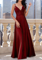 Fashion Elegant Strap Deep V-Neck Beaded Sexy Party Evening Dress