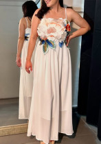 Women's Summer Beach Holidays Style Strap Embroidered Flower Long Dress