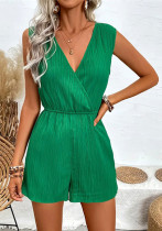 Spring Casual Women's Sleeveless Wrap Neck Short Jumpsuit