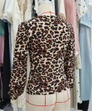 Lace-Edge Long Sleeve Top Women's Leopard Print V-Neck Sexy Shirt