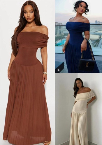 Off-Shoulder Elegant Sexy Slim Pleated Party Dress for Women