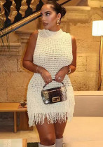 Summer Women's Fashion Sexy Sleeveless Tassel Knit Elegant Dress
