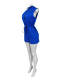 Women Casual Zipper Sleeveless Drawstring Pocket Jumpsuit