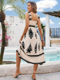 Women elegant Career beach Holidays contrast print wrap dress
