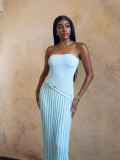 Women spring Summer Strapless twist flower split dress