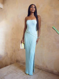 Women spring Summer Strapless twist flower split dress