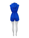 Women Casual Zipper Sleeveless Drawstring Pocket Jumpsuit