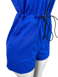 Women Casual Zipper Sleeveless Drawstring Pocket Jumpsuit