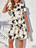 Women short sleeve Peter Pan Collar Ruffle Edge lotus leaf dress