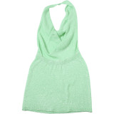 Women summer pile collar sexy Halter Neck V-neck Backless knitting dress