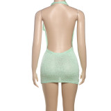 Women summer pile collar sexy Halter Neck V-neck Backless knitting dress