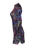 Women See-Through Printed Long Sleeve Dress