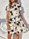 Women short sleeve Peter Pan Collar Ruffle Edge lotus leaf dress
