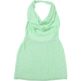 Women summer pile collar sexy Halter Neck V-neck Backless knitting dress