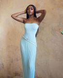 Women spring Summer Strapless twist flower split dress