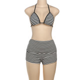 Women summer trendy striped sleeveless bikini shorts Two Pieces