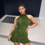 Women beaded Halter Neck sleeveless knitting dress